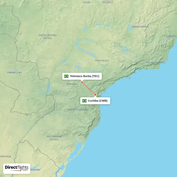 Curitiba - Telemaco Borba direct flight map