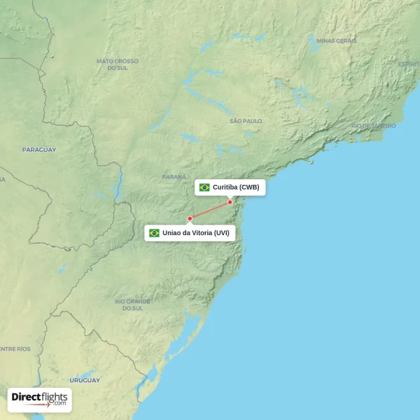 Curitiba - Uniao da Vitoria direct flight map