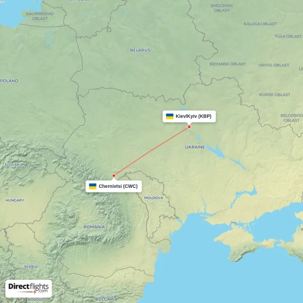 Chernivtsi - Kiev/Kyiv direct flight map