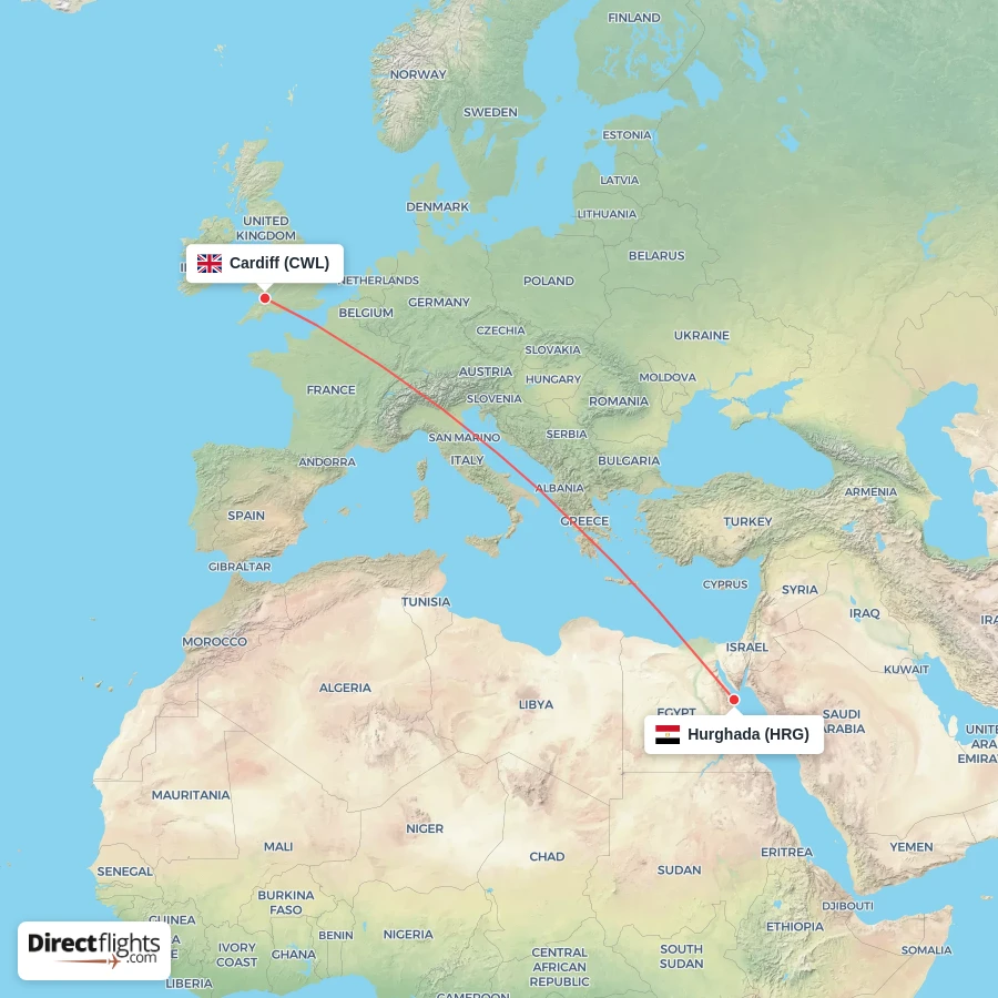 CWL - HRG route map