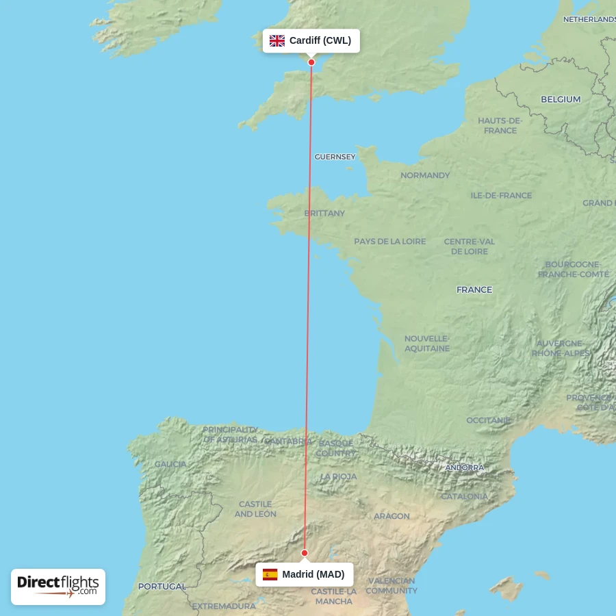 CWL - MAD route map