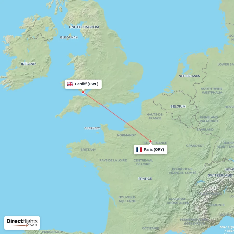 CWL - ORY route map