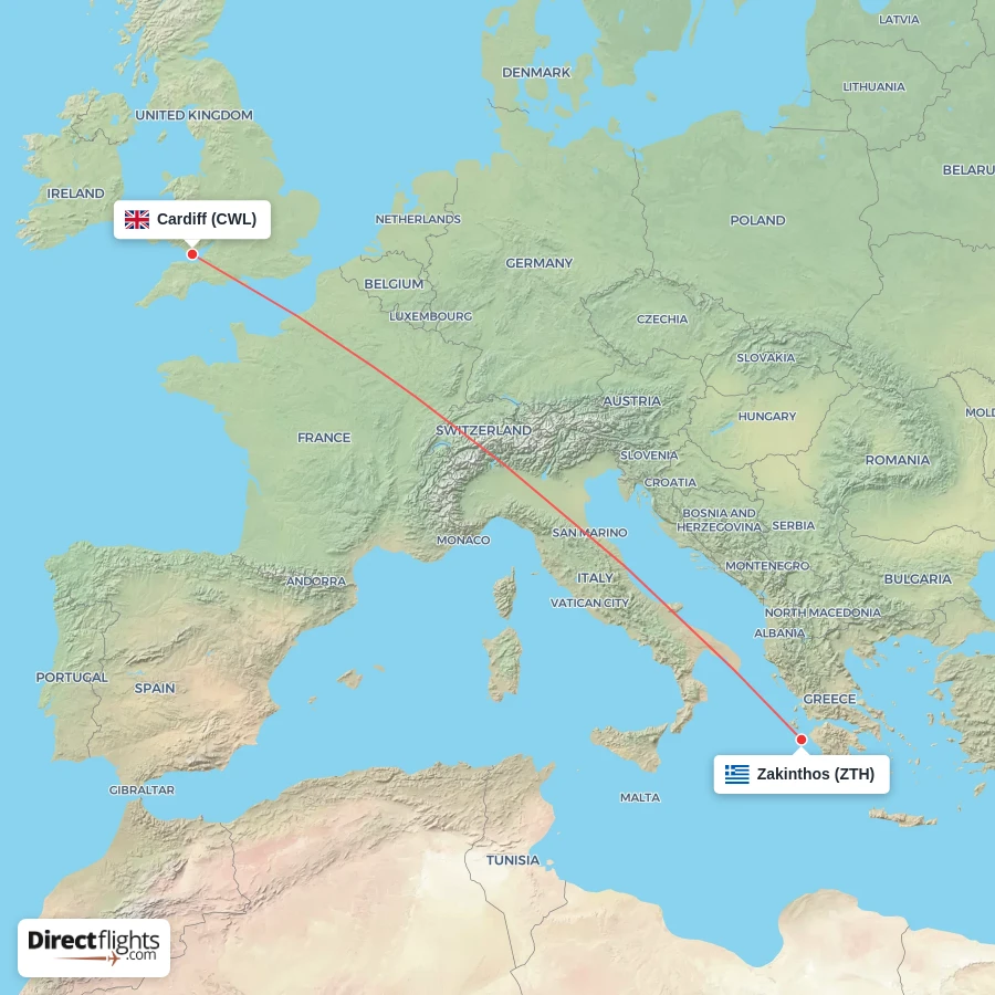 CWL - ZTH route map