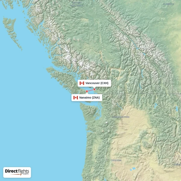 Vancouver - Nanaimo direct flight map
