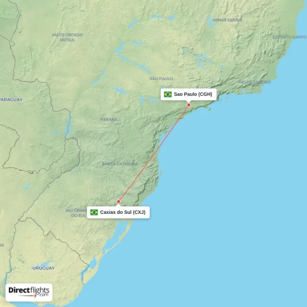 Caxias do Sul - Sao Paulo direct flight map