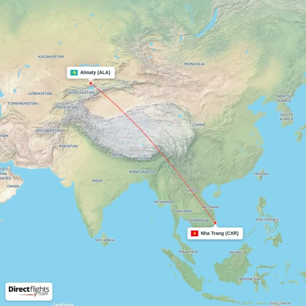 Nha Trang - Almaty direct flight map