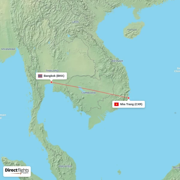 Nha Trang - Bangkok direct flight map