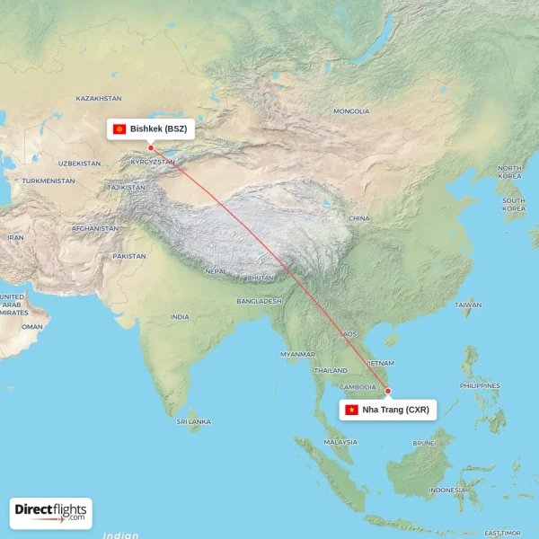 Nha Trang - Bishkek direct flight map