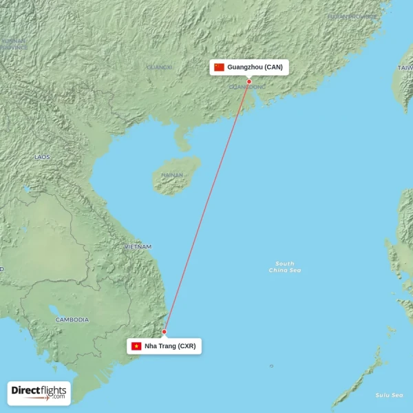 Nha Trang - Guangzhou direct flight map