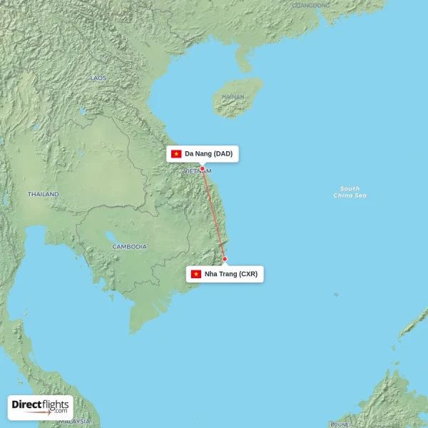 Nha Trang - Da Nang direct flight map