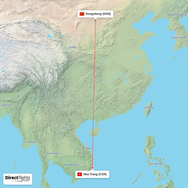 Nha Trang - Dongsheng direct flight map