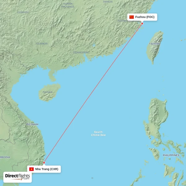Nha Trang - Fuzhou direct flight map