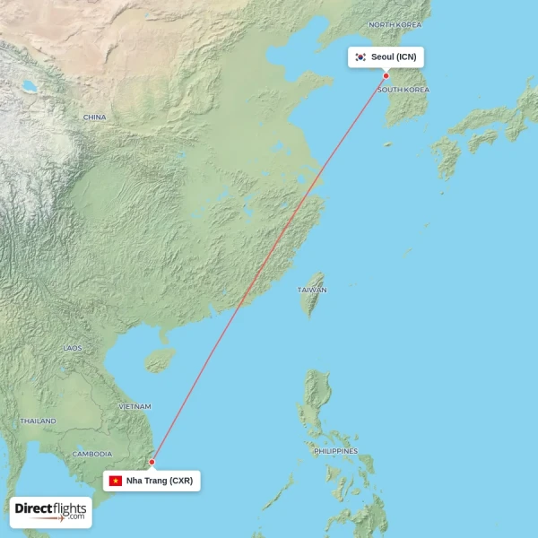 Nha Trang - Seoul direct flight map