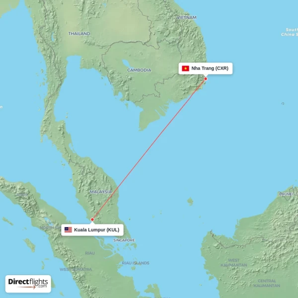 Nha Trang - Kuala Lumpur direct flight map