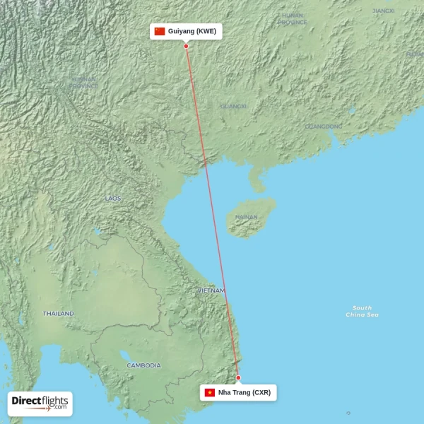 Nha Trang - Guiyang direct flight map