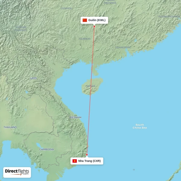 Nha Trang - Guilin direct flight map