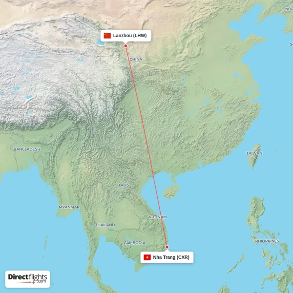 Nha Trang - Lanzhou direct flight map