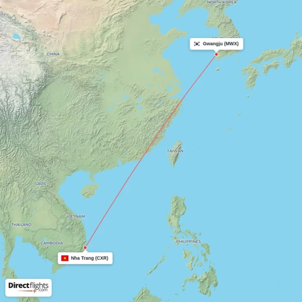 Nha Trang - Gwangju direct flight map