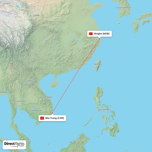 Nha Trang - Ningbo direct flight map