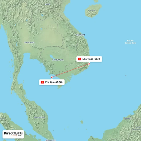 Nha Trang - Phu Quoc direct flight map