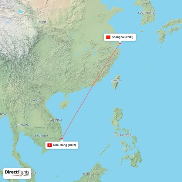 Nha Trang - Shanghai direct flight map