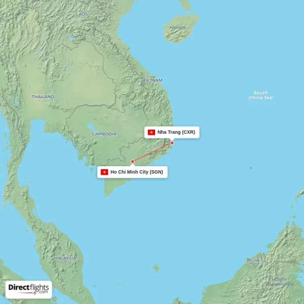 Nha Trang - Ho Chi Minh City direct flight map