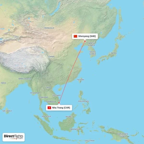 Nha Trang - Shenyang direct flight map