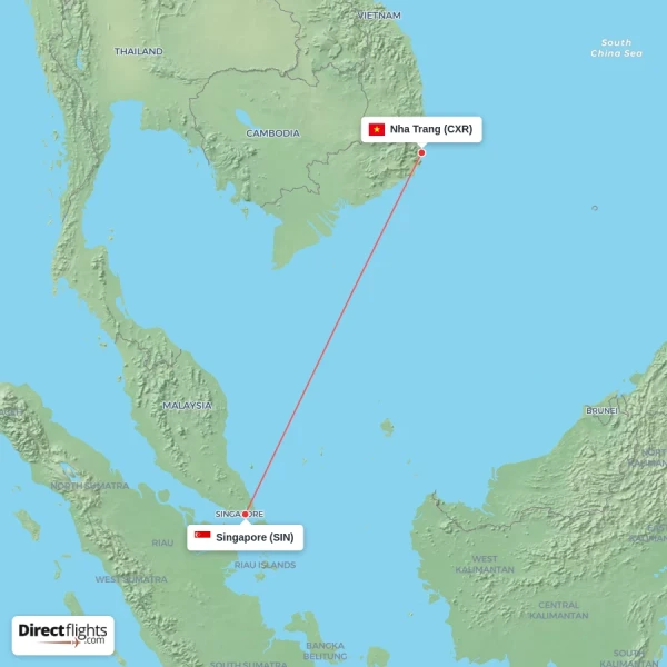 Nha Trang - Singapore direct flight map