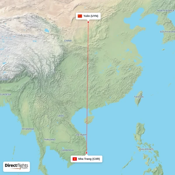 Nha Trang - Yulin direct flight map
