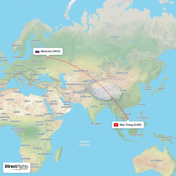 Nha Trang - Moscow direct flight map