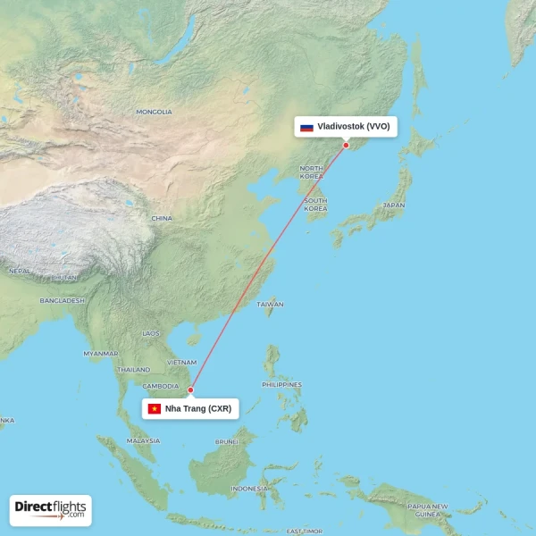 Nha Trang - Vladivostok direct flight map