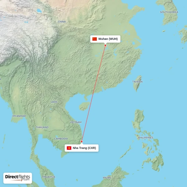 Nha Trang - Wuhan direct flight map