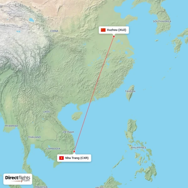 Nha Trang - Xuzhou direct flight map