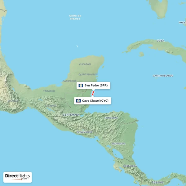 Caye Chapel - San Pedro direct flight map