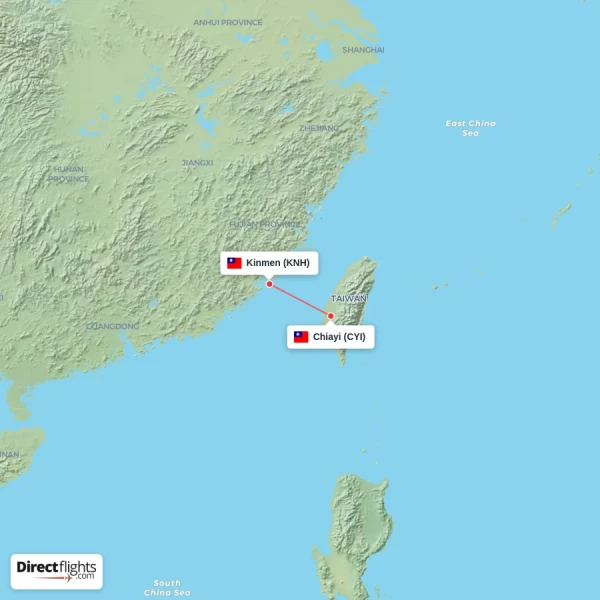 Chiayi - Kinmen direct flight map