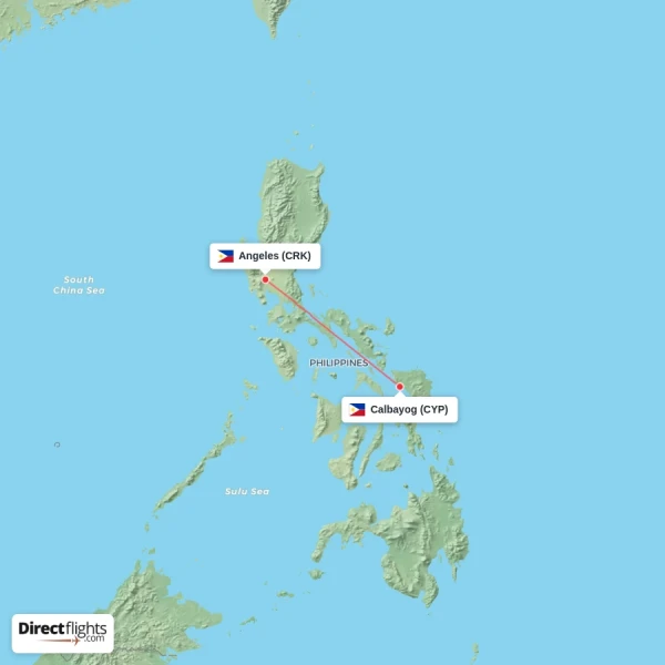 Calbayog - Angeles direct flight map