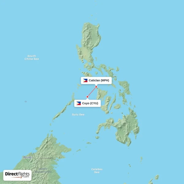 Cuyo - Caticlan direct flight map