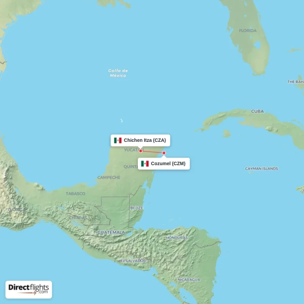 Chichen Itza - Cozumel direct flight map