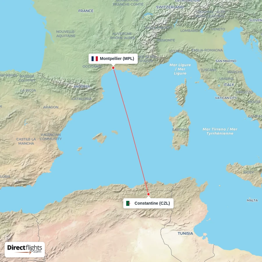 CZL - MPL route map