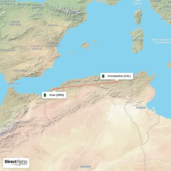 Constantine - Oran direct flight map