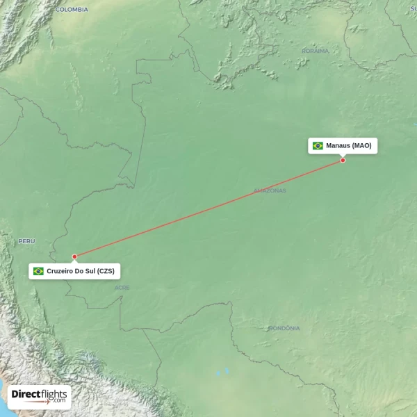 Cruzeiro Do Sul - Manaus direct flight map