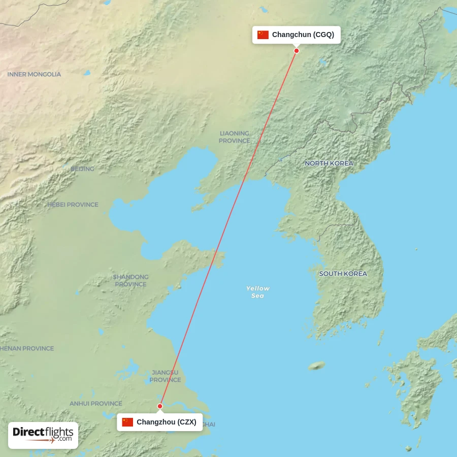 CZX - CGQ route map