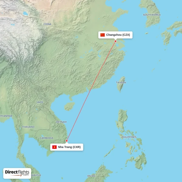 Changzhou - Nha Trang direct flight map