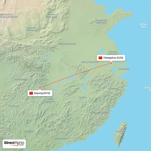 Changzhou - Dayong direct flight map