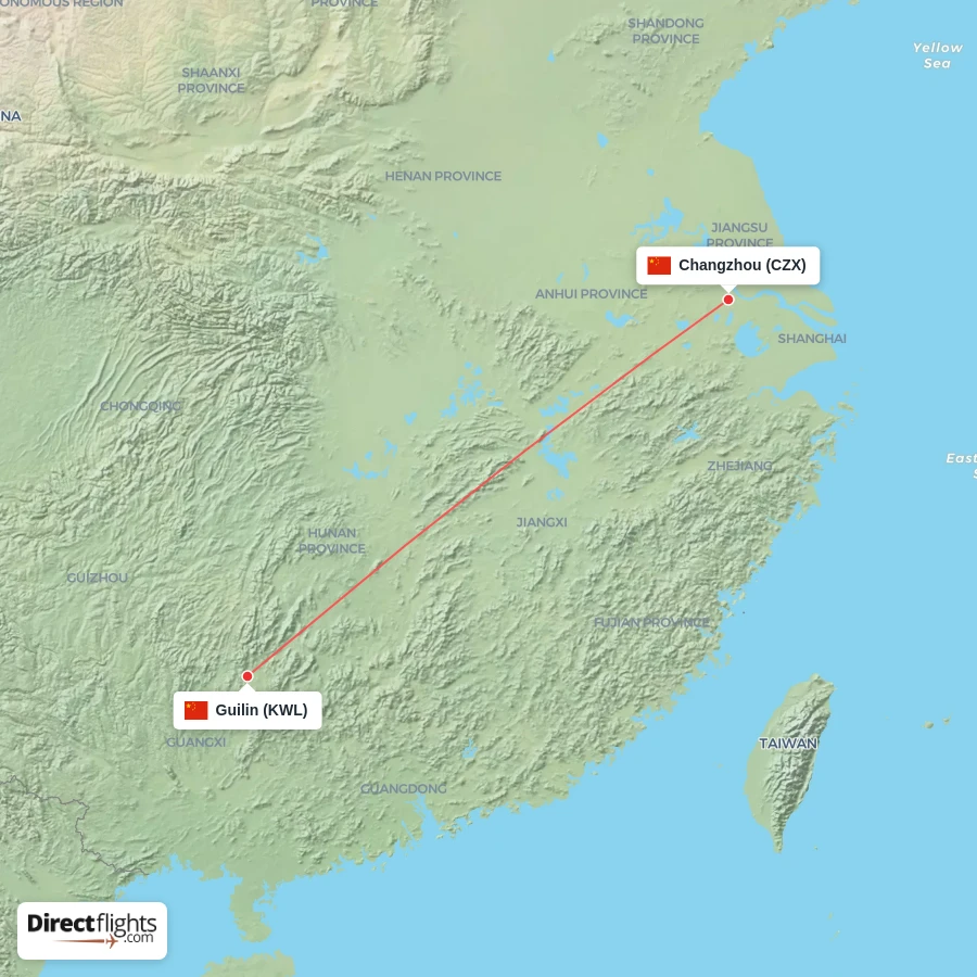 CZX - KWL route map