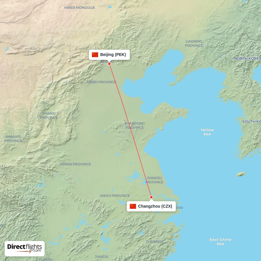 CZX - PEK route map