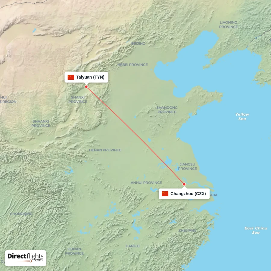 CZX - TYN route map