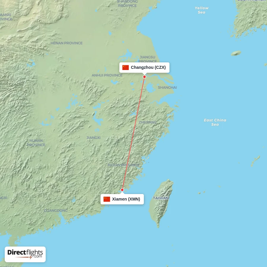 CZX - XMN route map
