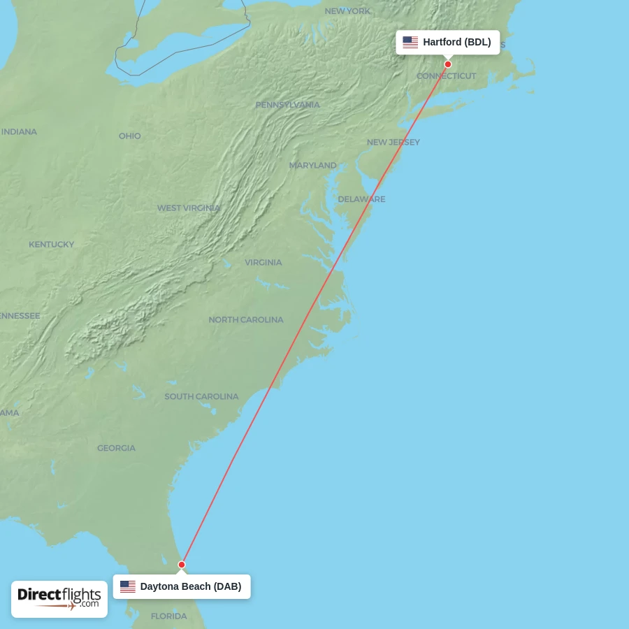 DAB - BDL route map