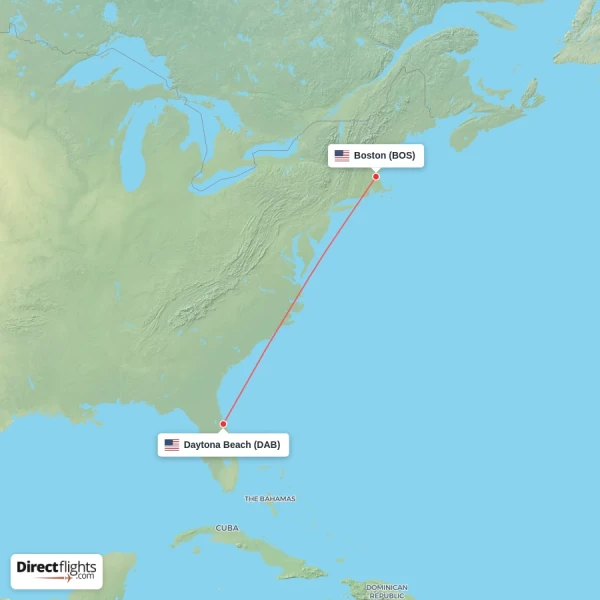 Daytona Beach - Boston direct flight map